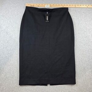 Express High Rise Pencil Skirt Womens Medium Black Elastic Waist Back Vent NEW